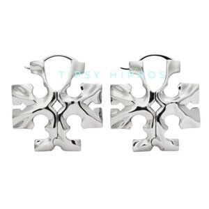 TORY BURCH SILVER ROXANNE HIDDEN LOGO HOOP EARRINGS